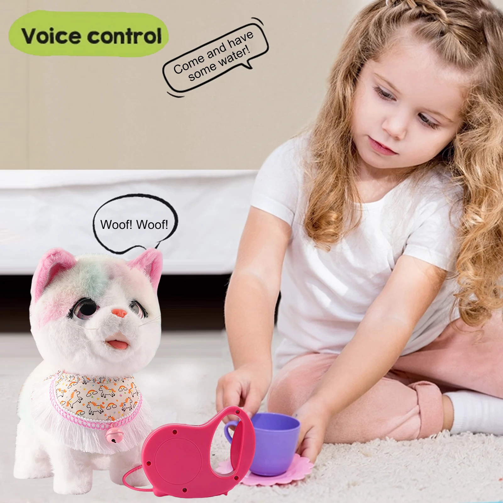 원격 제어 기능이 있는 걷는 인터랙티브 로봇 강아지 전자 장난감, 사실적인 핥기 및 음성 모방, 어린이를 위한 부드러운 봉제 애완동물