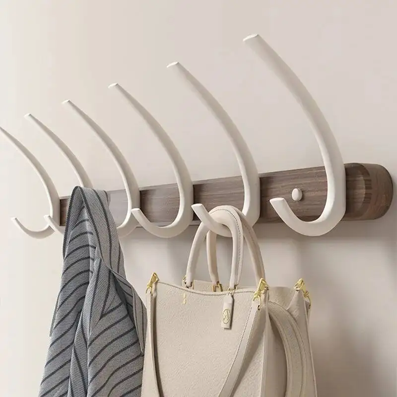 Walnut moon shape hooks fitting room no-hole behind the door hangers wall hanging entryway entrance clothes hat hooks