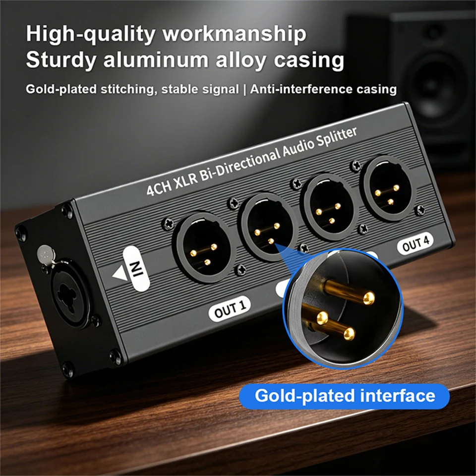 1X4 3-Pin XLR symmetrischer Audio-Splitter mit Metallgehäuse und Verriegelungsanschlüssen, Audio-Signal-Splitter-Box für Live-Bühnen-Sound – Detail 3