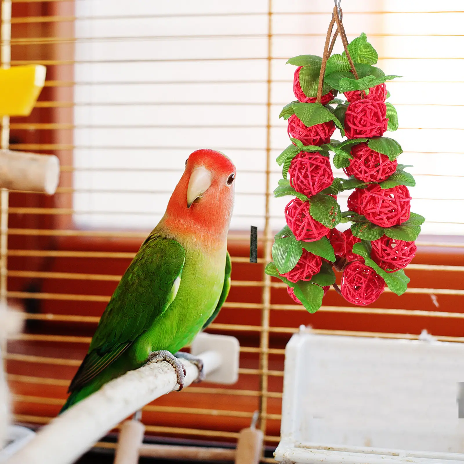 Bird Plaything Hanging Rattan Ball String for Parrot Chewing Nibbling Bite Play Climbing Exercise Eco Friendly Stainless Steel