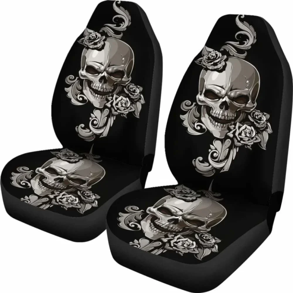 Set Of 2 Floral Sugar Skulls Car Seat Covers,Pack of 2 Universal Front Seat Protective Cover