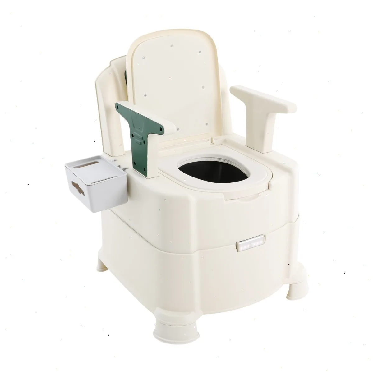 

Commode Chair, Portable Toilet, Bedside Commode, Dual Bucket Design, Soft Close Lid, Odor Seal, Auto Night Light, for Elderly Disabled Post Surgery Home Use