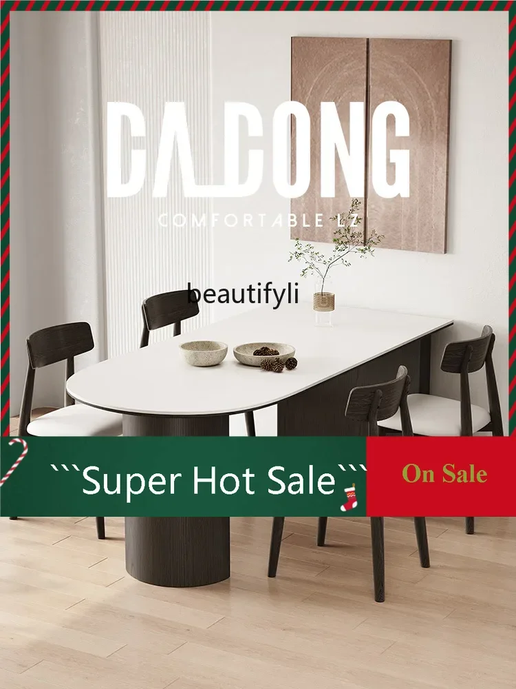 A485 Französischer antiker ovaler Esstisch aus Steinplatten, rechteckige Mahlzeit für den Haushalt, High-End-Designer-Tisch