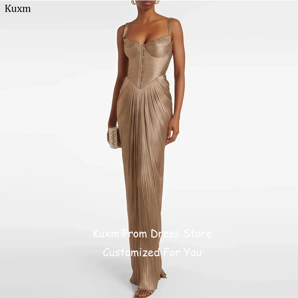 

Kuxm Chiffon Formal Evening Dresses Spaghetti Strap Backless Vintage Prom Gowns Floor Length Sleeveless Party Attire Customized
