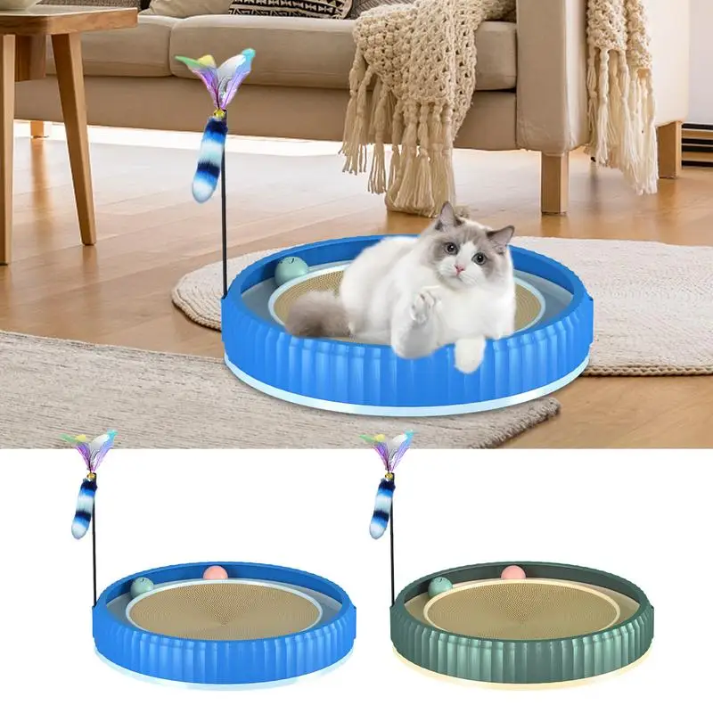 

3In1 Cat Scratching Post Pet Cat Scratcher Lounge Bed Cat Turntable Scratcher Board Modern Sofa Bed With Cat Teaser Wand