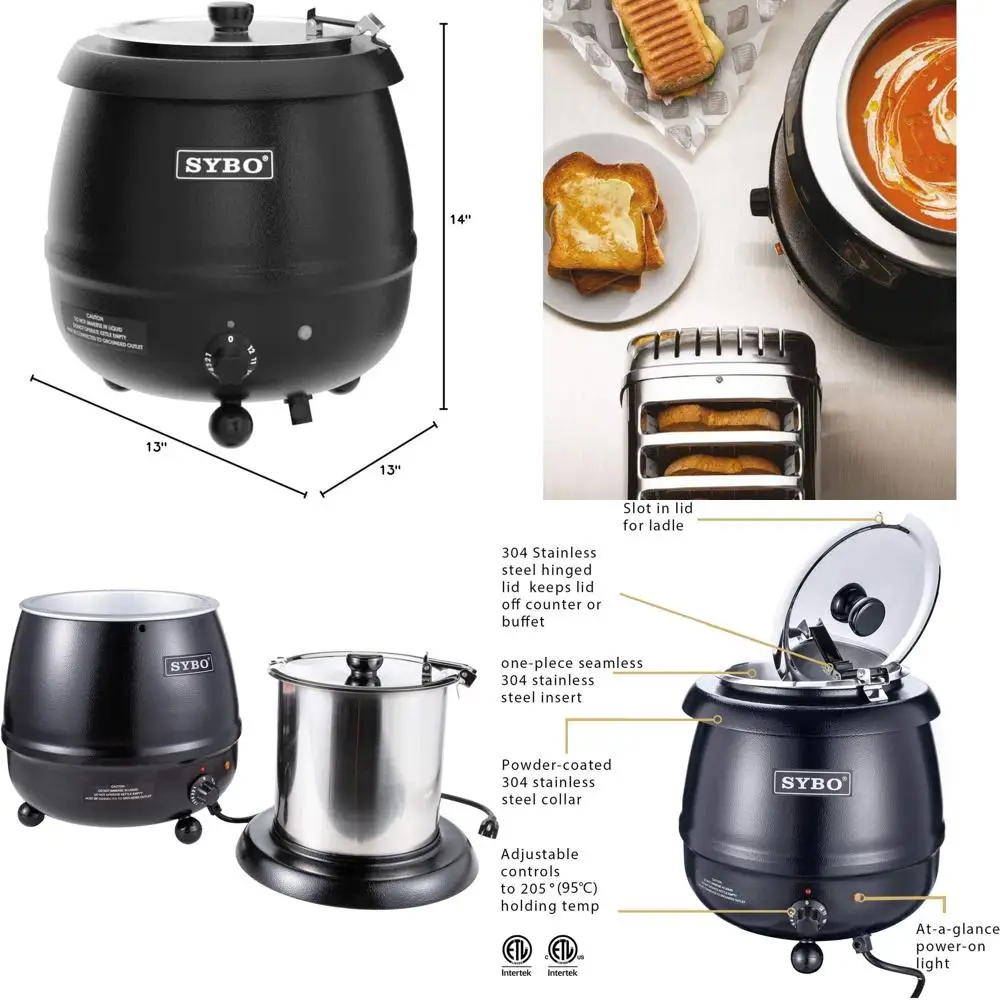 

10.5 Quart Commercial Soup Kettle with Hinged Lid, Detachable Stainless Steel Pot for Restaurant and Large Families