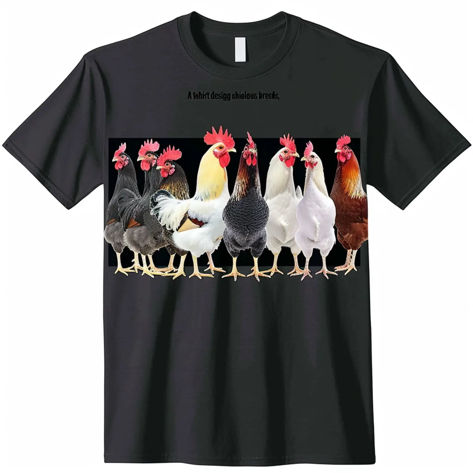 

Black TShirt charming lineup of diverse chicken breeds fashion enthusiasts