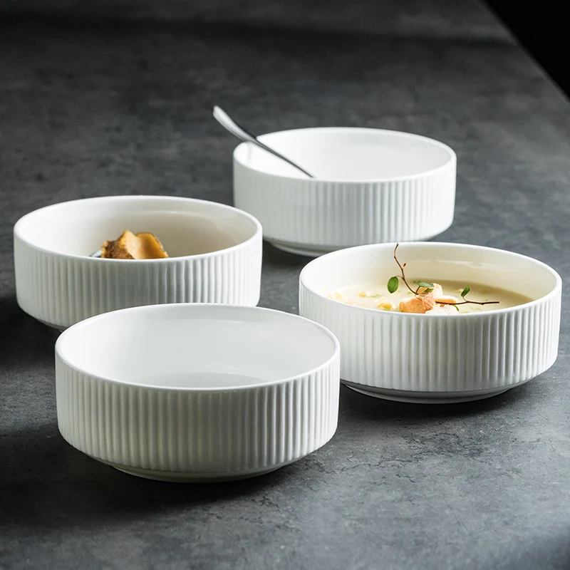 Ceramic White Straight Mouth Bowl Rice Bowl Noodle Bowl Small Soup Bowl New Modern Simple Household Bowl noodle bowls