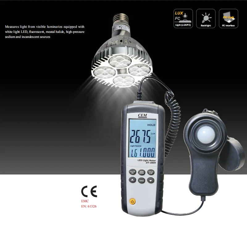 إضاءة LED/مقياس إضاءة يصل إلى 400,000 لوكس / 40,000 قدم شاشة بإضاءة خلفية كبيرة، عداد إضاءة للنباتات، مصابيح LED للمنزل والمكتب