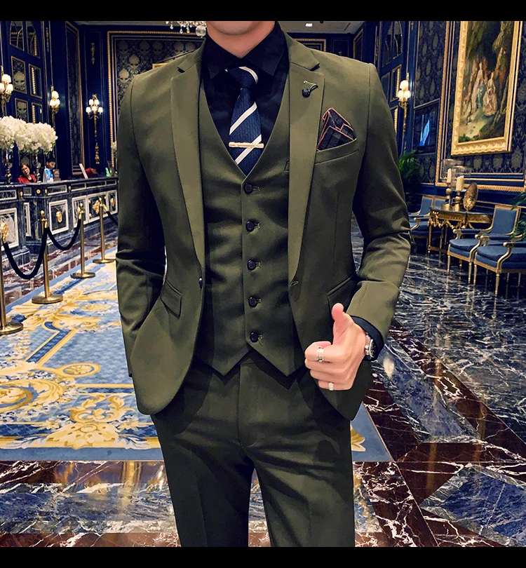 

Spring And Autumn Men's Suit New 3 Pieces Set Korean Version Slim Fit Wedding Business Banquet Jacket Vest With Pants