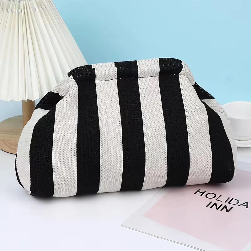 Hot selling women's fashionable striped beach bag fly woven bag for girls commuting versatile striped cloud bag fly  handba