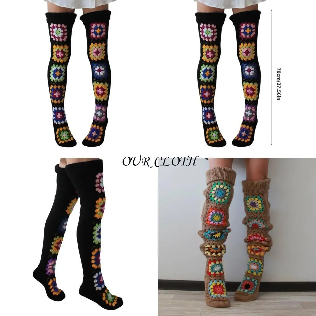 

Ethnic Crochet Knitted Over Knee Thigh High Socks Women's Winter Boot Stockings Y1AC