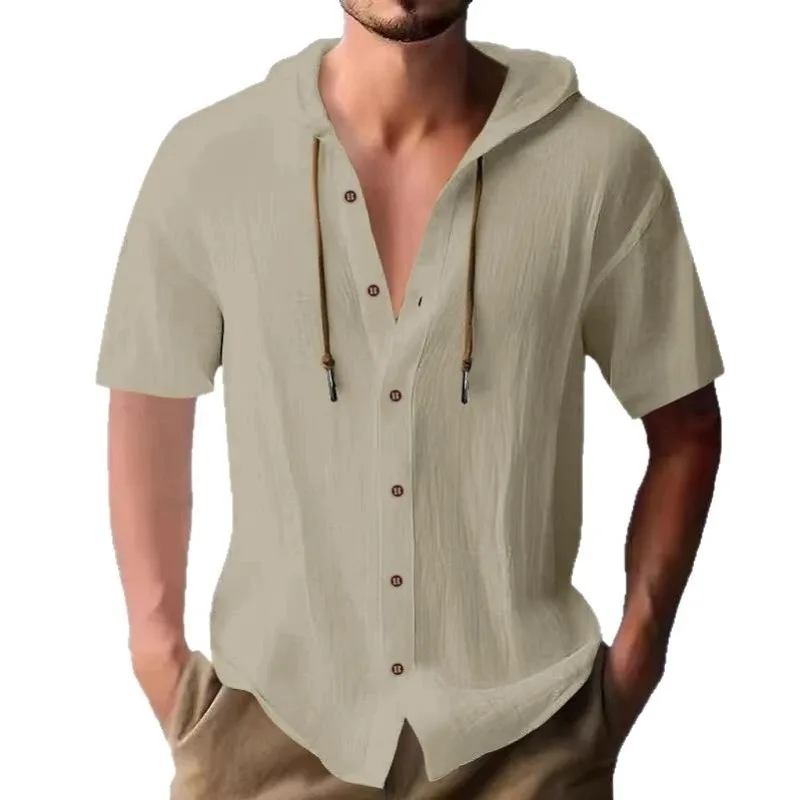 Camisa Casual Esportiva Masculina Confortável de Manga Curta, Moletom com Capuz, Cardigã Moderno, T-shirt Solta e Versátil