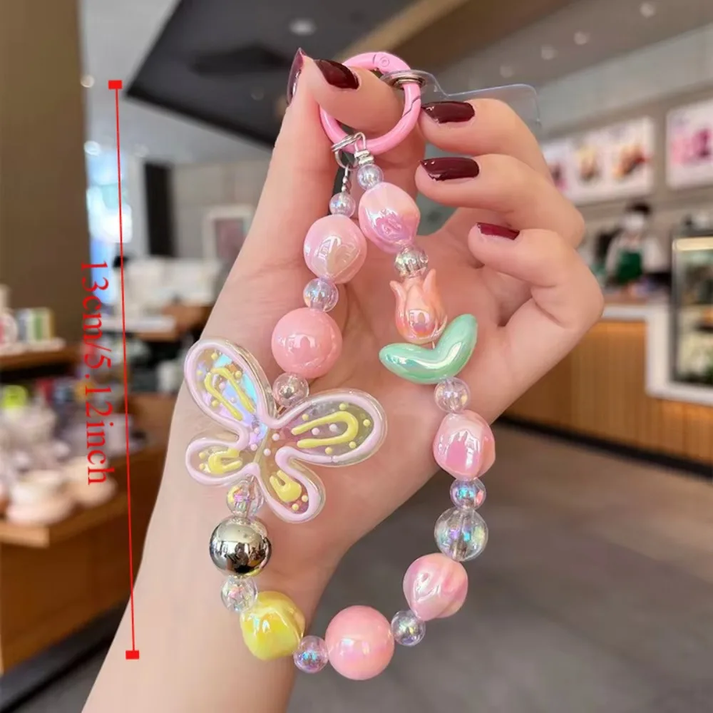Durable Tulip Phone Charm Strap Graffiti Butterfly Acrylic Purse Bag Pendant Phone Lanyard