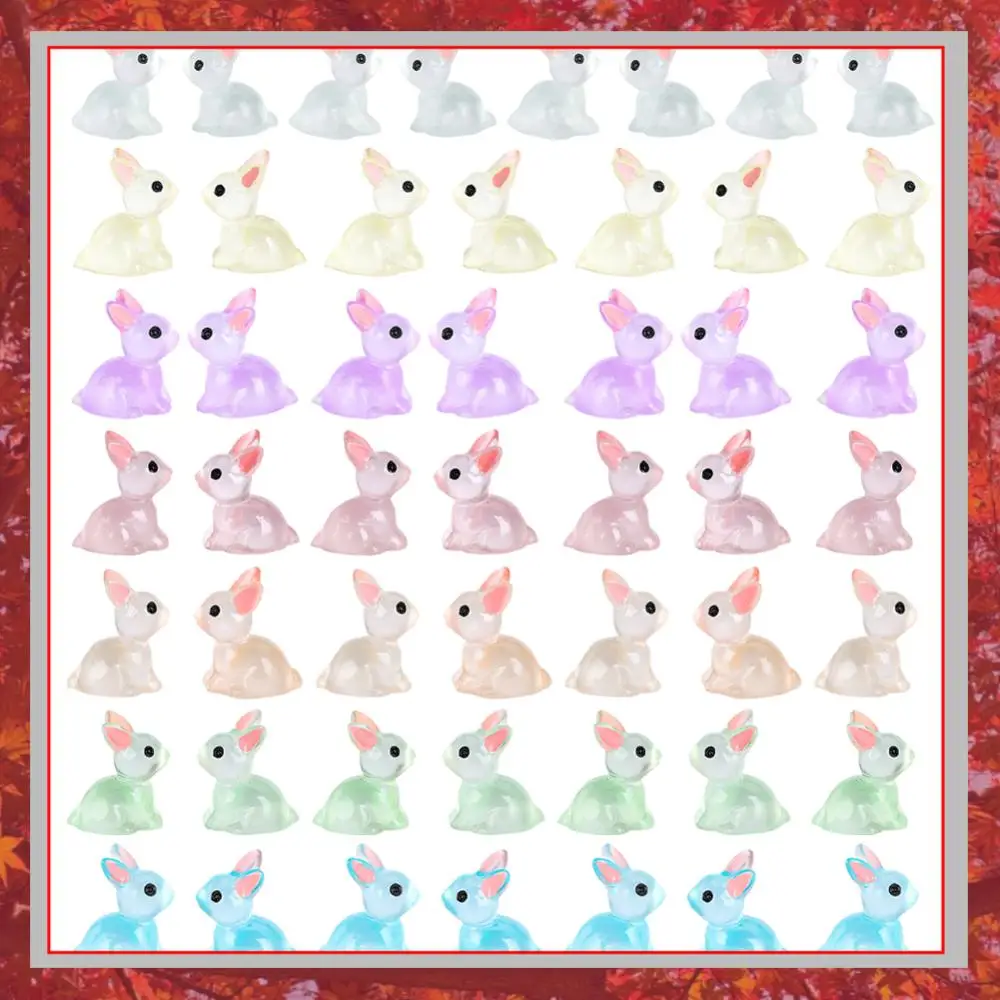 50Pcs Luminous Mini Resin Bunny 7 Colors Tiny Plastic Rabbits Mini Rabbit Statue for Easter Egg Fillers Fairy Garden Decoration