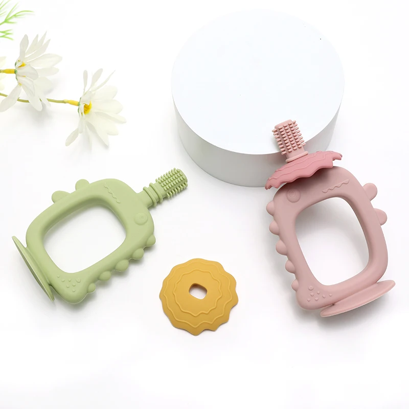 Baby Dinosaur Silicone Teething Toy Toothbrush BPA Free Easy to Hold Infant Chewing Toys for Boys Girls Gifts Babies Accessories