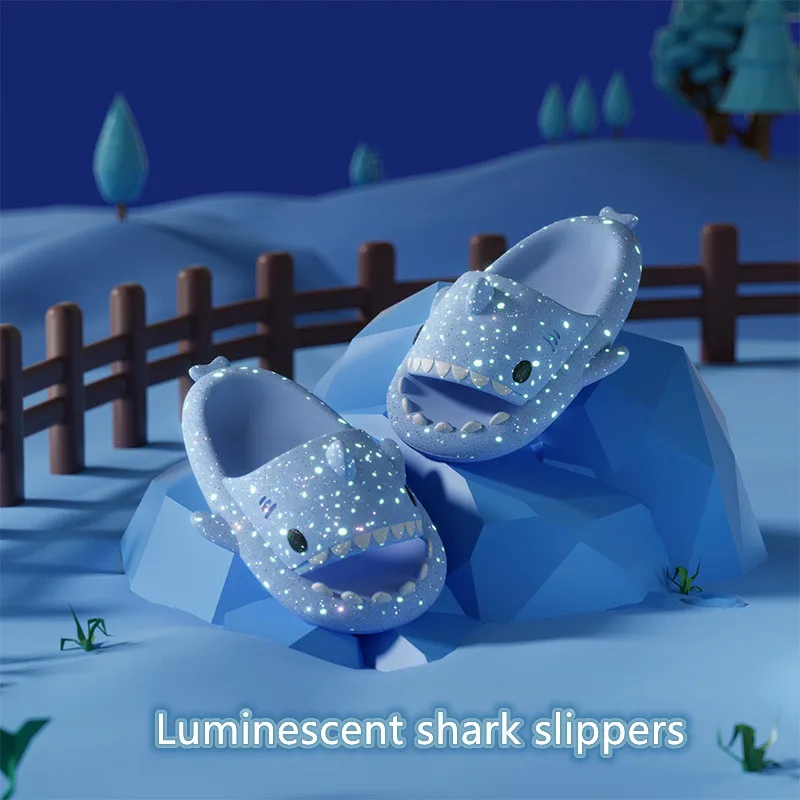 Summer Luminous Shark Slippers Women Men Thick Soles Couple Slipper Flip Flops Anti-slip Flat Shoes Couple Sandal Christmas Gift