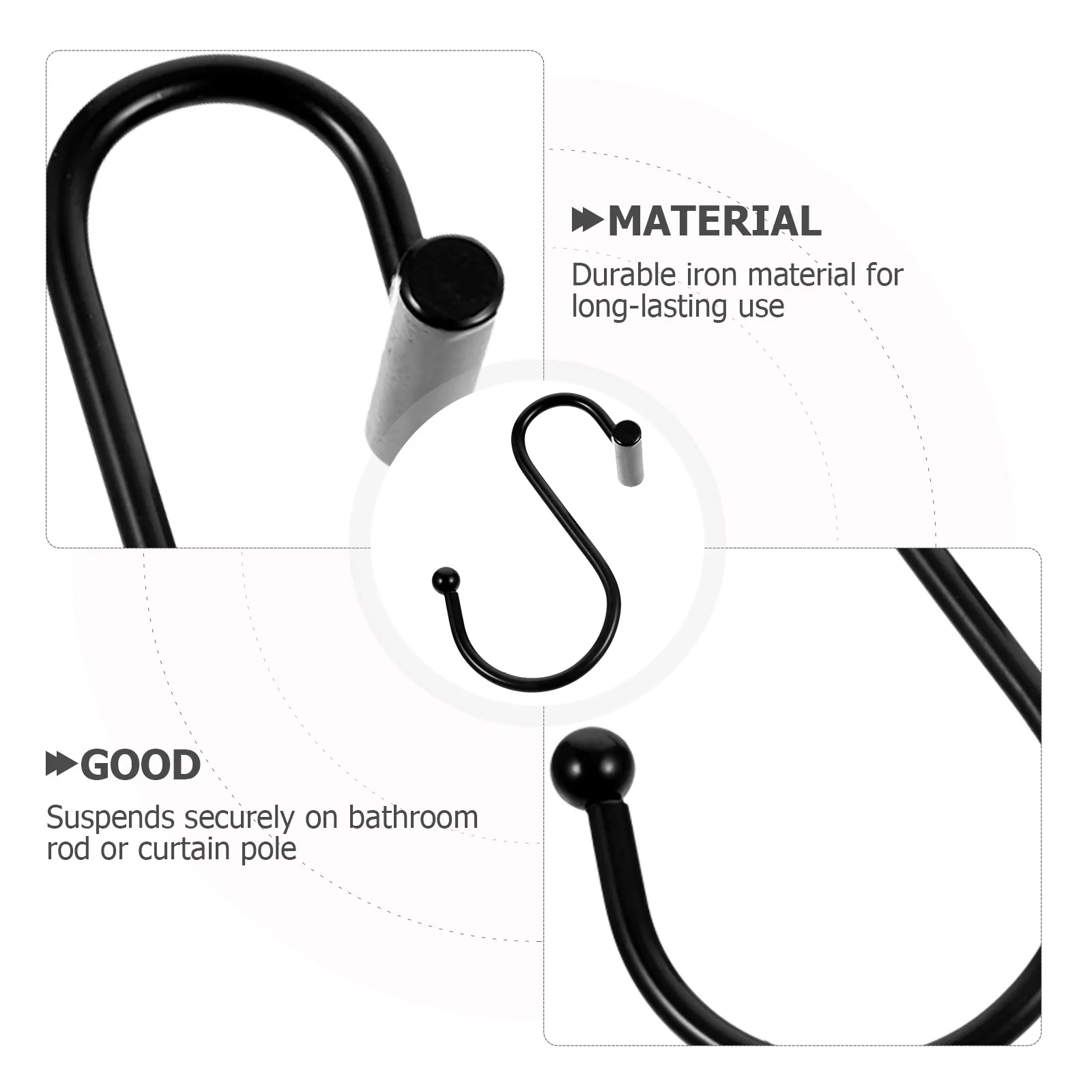 

24pcs Bath Curtain Hooks Iron S-Shaped Rust-Resistant For Shower Curtain Holdbacks Bathroom Fixing Hangers