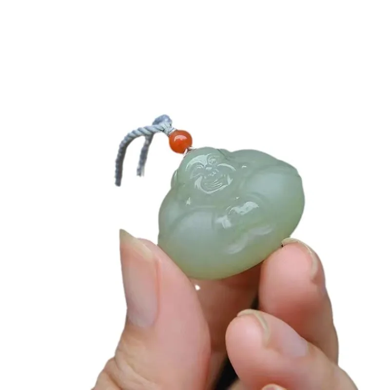 Natural Hetian Jade Smiling Buddha Pendant Peace Protecting Jade Maitreya Buddha Necklace Gifts