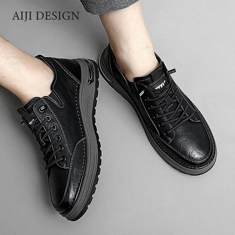 High Quality Genuine Leather Loafers Casual Shoes Luxury Brand Mens Flats Sneakers Lace Up Oxford Comfort  Outdoor Jogging Shoes