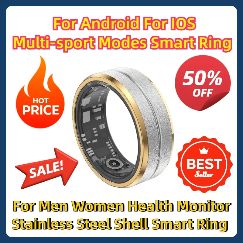 For Xiaomi For Huawei For IOS Multi-sport Modes Smart Ring For Men Women Health Monitor Stainless Steel Shell Smart Ring