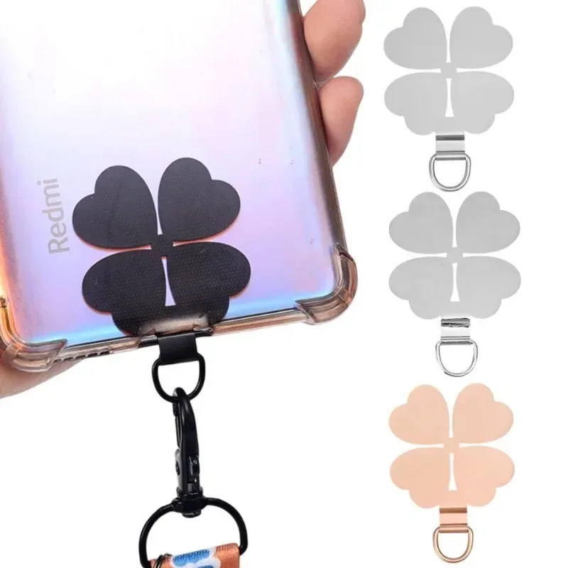 4/1PCS Metal Phone Lanyard Patches Pad Stainless Steel Cell Phone Ultra-thin Tether Tab Multifunctional Four Leaf Clover Cards