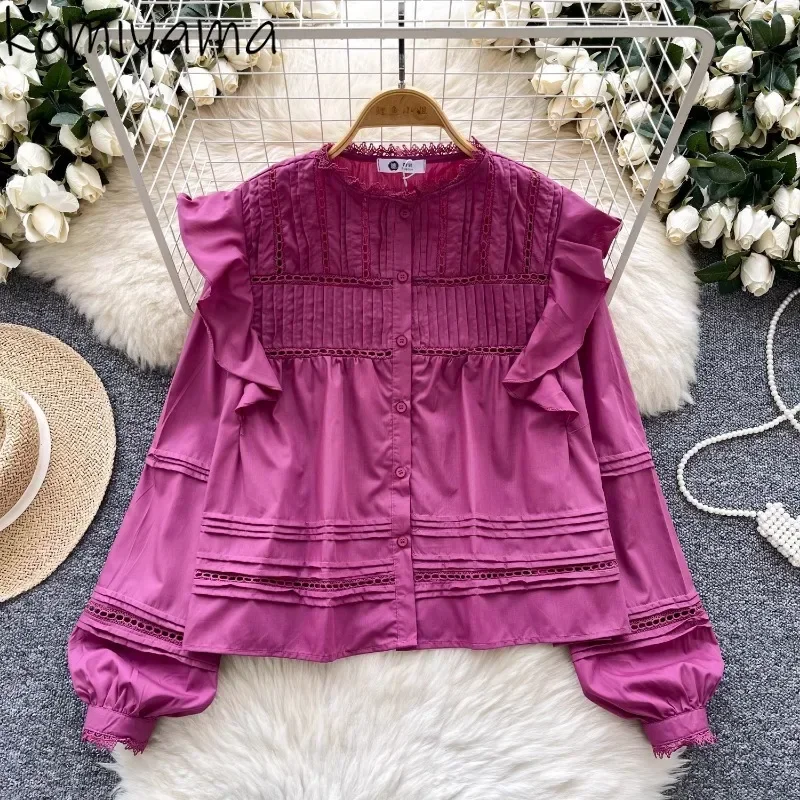 Hollow Out Lace Shirts & Blouses Fungus Blusas 2025 Woman Camisas Retro Ropa Mujer Spring Autumn New Women Clothing