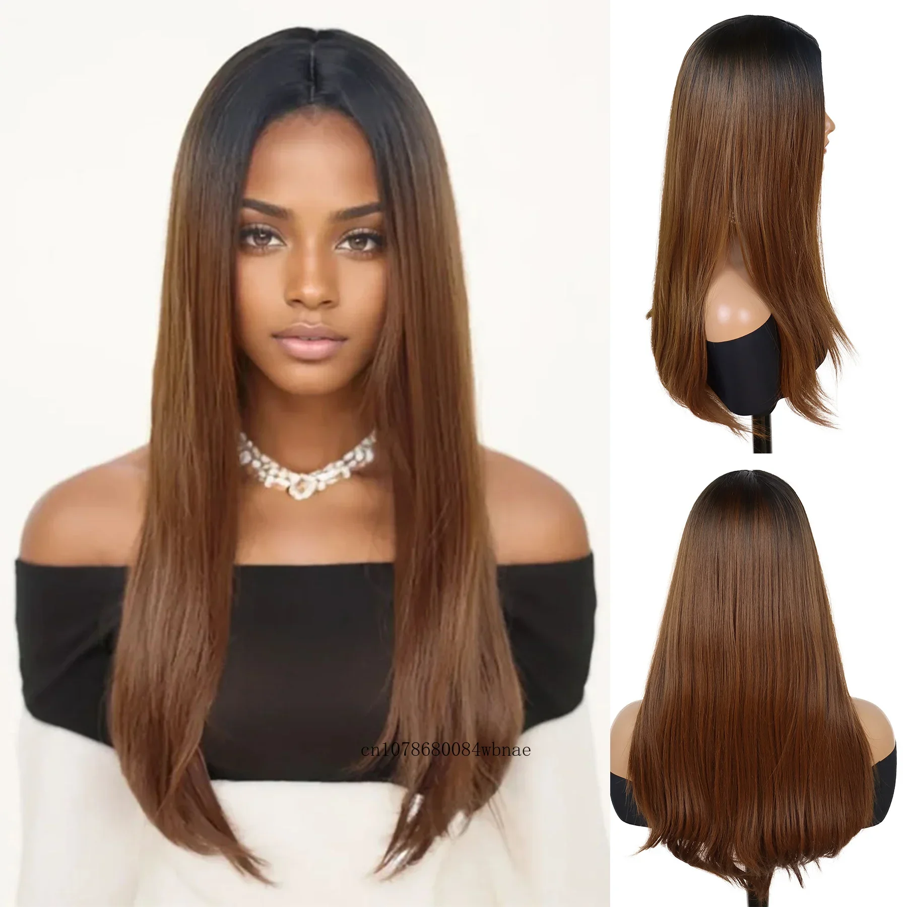 

Коричневые парики из синтетических волос для женщин, длинный шелковистый прямой парик с челкой, естественный вид, повседневный косплей, вечерние, термостойкий