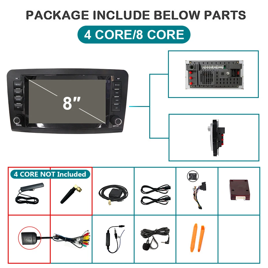 Radio para Auto con Pantalla de 8'' Android 15, CarPlay Inalámbrico, Estéreo para Mercedes-Benz Clase ML W164 ML300 ML350 ML450 ML500 ML320 2005-2012, Autoradio Bluetooth, Reproductor Multimedia, Navegación GPS 2DIN 4
