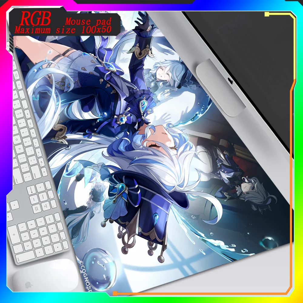 Hot selling items Genshin Impact Furina Computer HD printing Mouse Pad Gamer Large size 100x55 Office Cabinet Keyboard Mause Pad