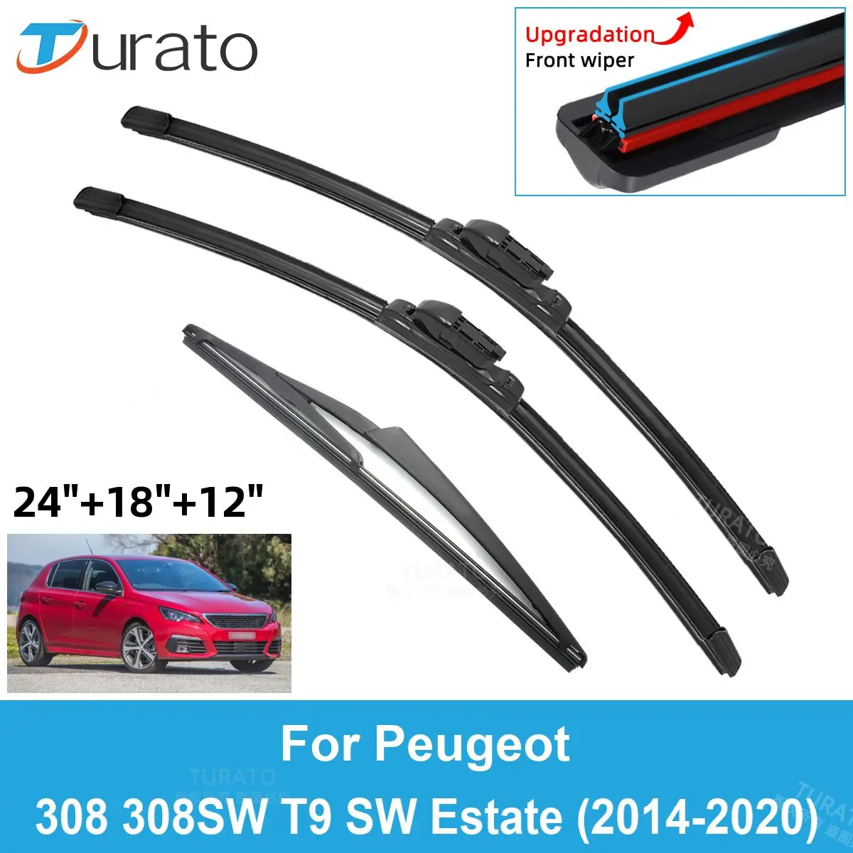 

3PCS Car Wiper Blades for 2014-2020 Peugeot 308 308SW T9 SW Estate Rear Windshield Wipers Double Rubber Car Accessories 2020