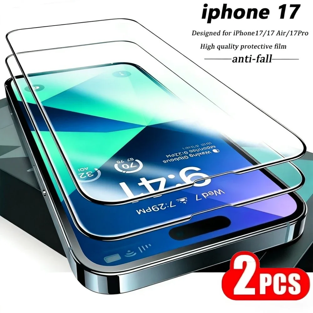 2 Stück Full Cover HD Displayschutzfolie für iPhone 17 16 15 14 Pro Max Air 16 15 Plus 13 12 11 Pro XR XS Anti-Scratch-Hartglas