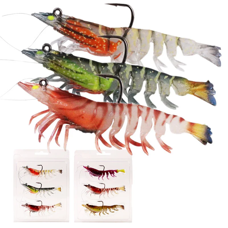 

Luminous Soft Fishing Lure, Artificial Bait, Shrimp Prawn with Hook Jigs, Swimbait Wobbler, Spinning Tackle, 9cm, 12g, 10Pcs