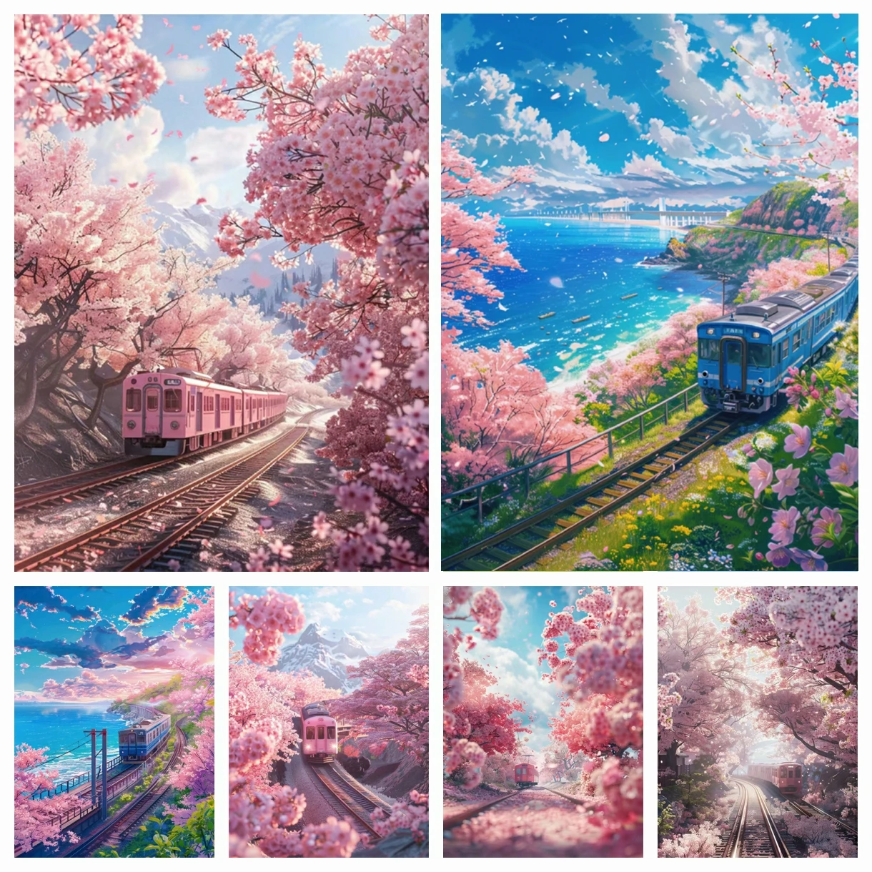 5D Diamant Malerei Fantasie Sakura Zug voller Diamant Mosaik Landschaft Kreuzstich Kits Home Decor