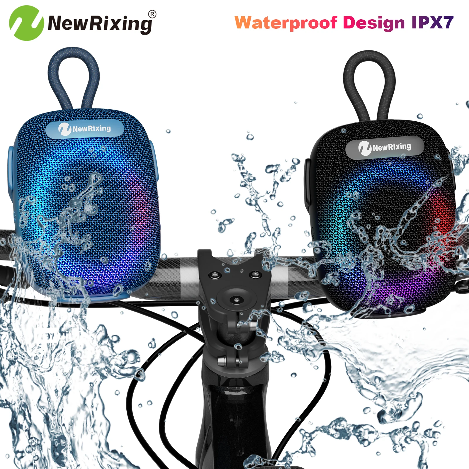 Nuovo altoparlante wireless impermeabile NewRixing IPX7, mini altoparlante portatile, sistema audio portatile, altoparlante per biciclette, altoparlante da viaggio, 8W ad alta potenza, luci RGB
