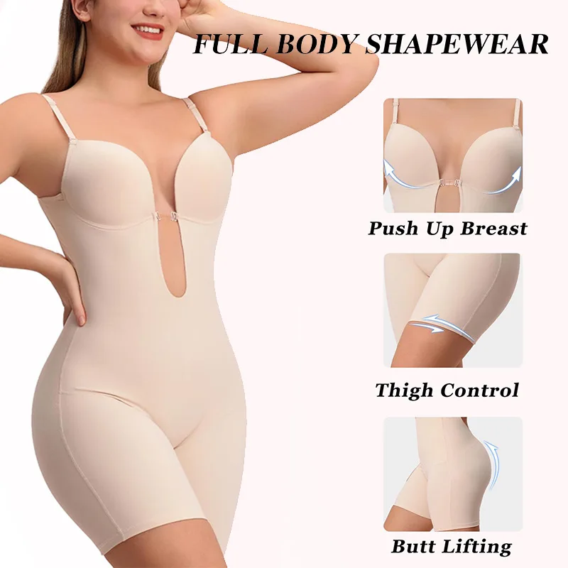 Sexy Women\'s Backless Shapewear Seamless One-piece Slim Body Suit Low Back Body Shaper Tummy Control Bodysuit Flat Belly Corset