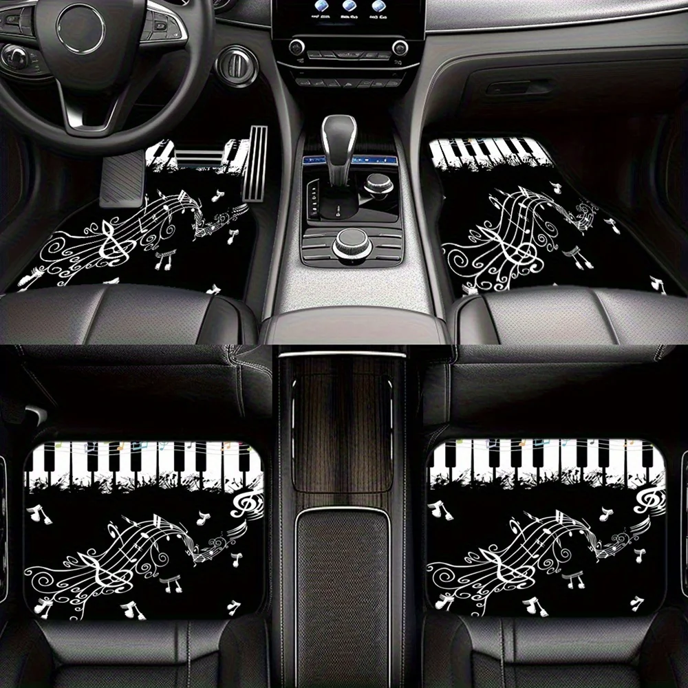

4pcs Music Note Design Print Car Floor Mats Set - Front & Rear Full Coverage Auto Interior Accessories, Crystal Velvet Vehicles