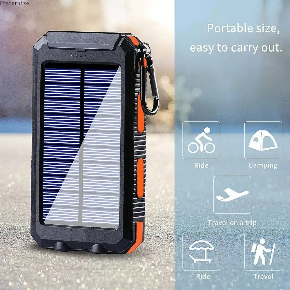 20000mAh Solar Power Bank Outdoor Camping Portable Fast Charger Power Bank Waterproof External Battery Charging with LED Light