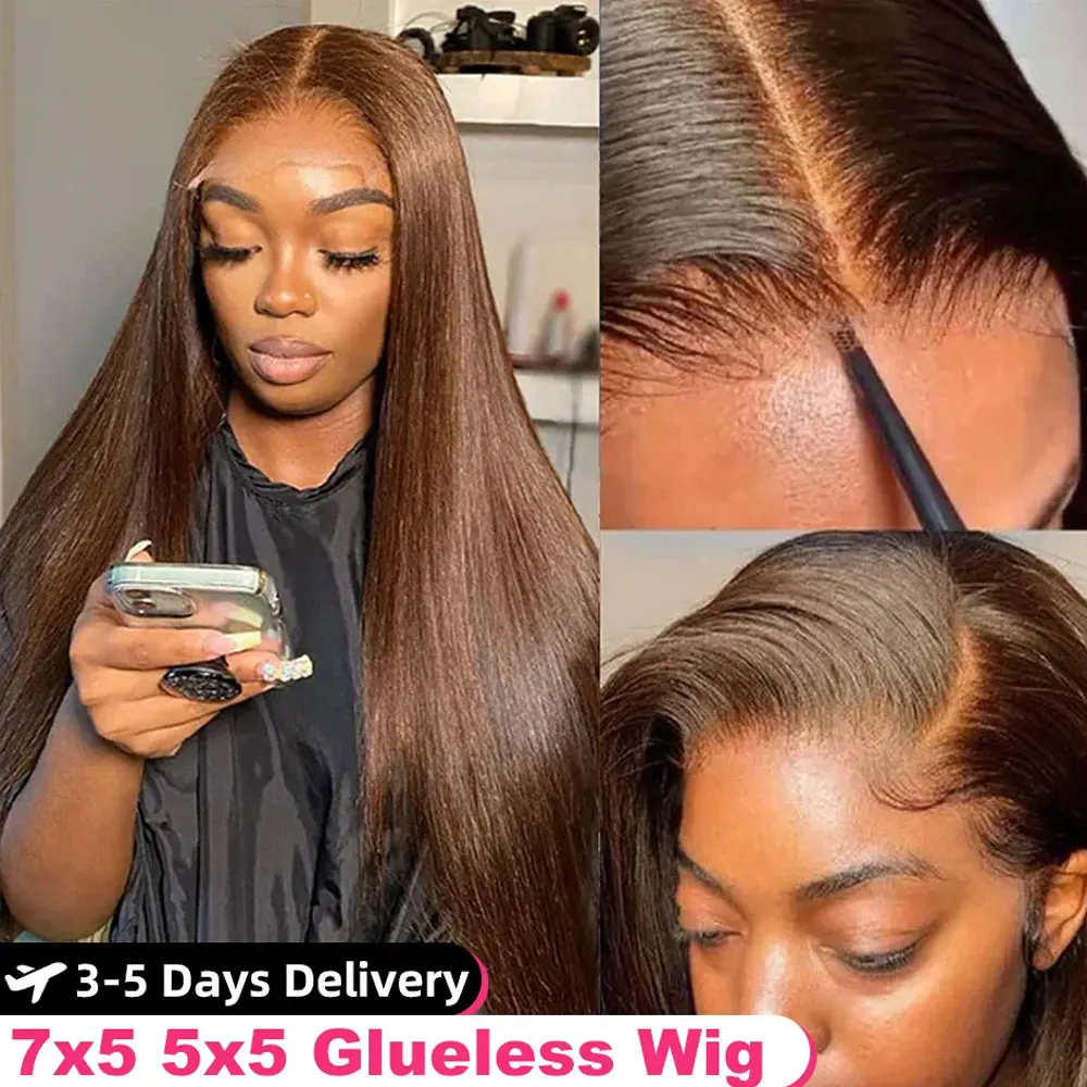 Wear Go Glueless Wig Preplucked Chocolate Brown #4 Dark Brown Straight Human Hair Wigs Ready To Go HD Lace Front Human Hair Wigs