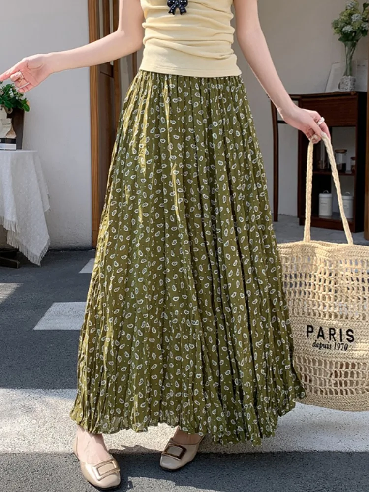 

Ретро-юбка в корейском стиле, женская, весенняя, новая, с эластичной высокой талией, драпированная, приталенная, А-силуэт, удобная для повседневной носки