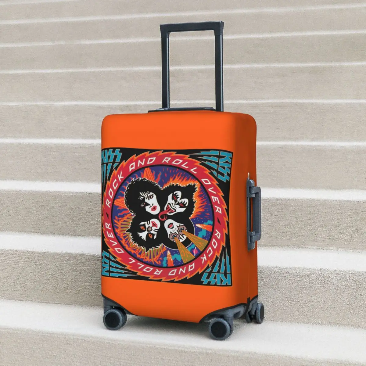 غطاء حقيبة Rock Roll Band Kiss Cat غطاء حماية مرن لرحلة الأمتعة مقاس 18-32 بوصة