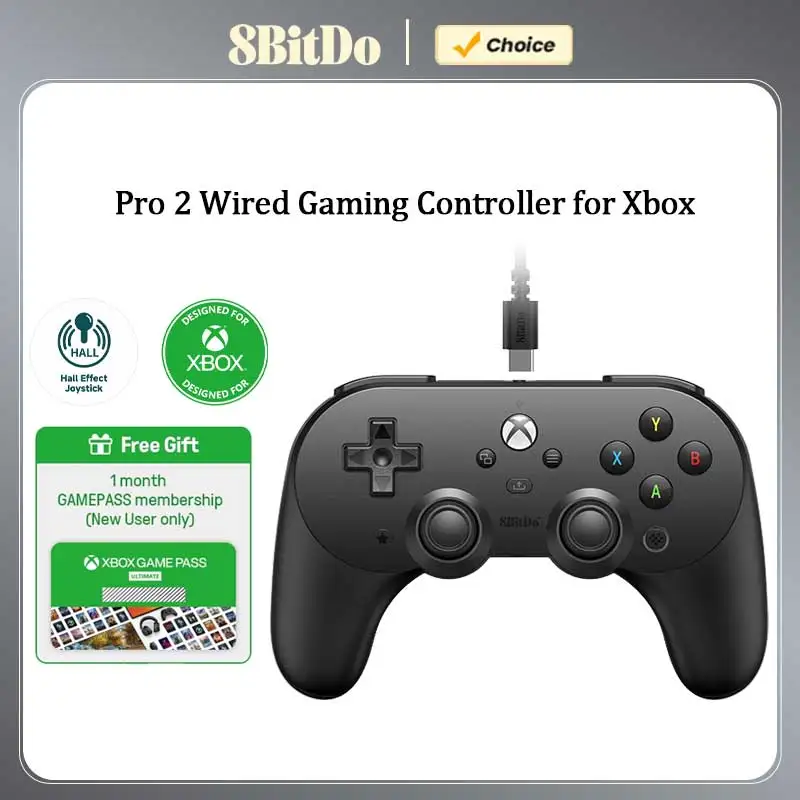 8BitDo Pro 2 Wired Game Controller，Gamepad with Hall Effect Joystick for Xbox Series X / Xbox Series S / Xbox One & PC Windows