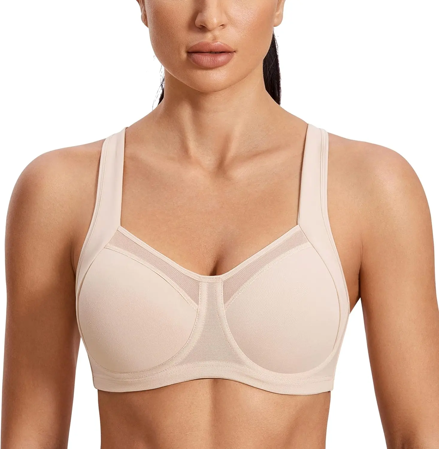 SYROKAN 여성용 고 영향도 스포츠 브래지어 높은 지원 Unlined Underwire Racerback Uniboob 운동 브래지어 없음