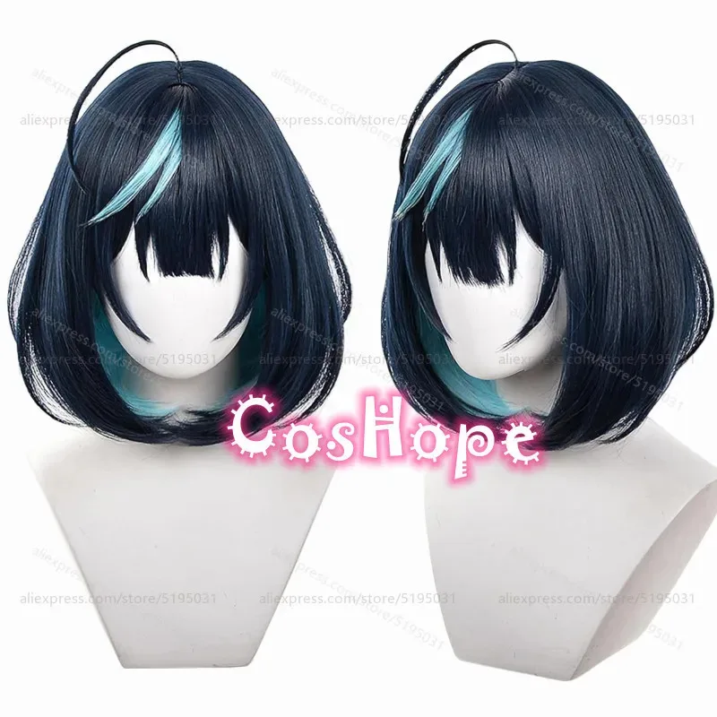 ساجيري Esu شعر مستعار تأثيري 35 سنتيمتر الشعر القصير الأزرق الداكن شعر مستعار تأثيري أنيمي تأثيري مقاومة للحرارة الشعر الاصطناعية