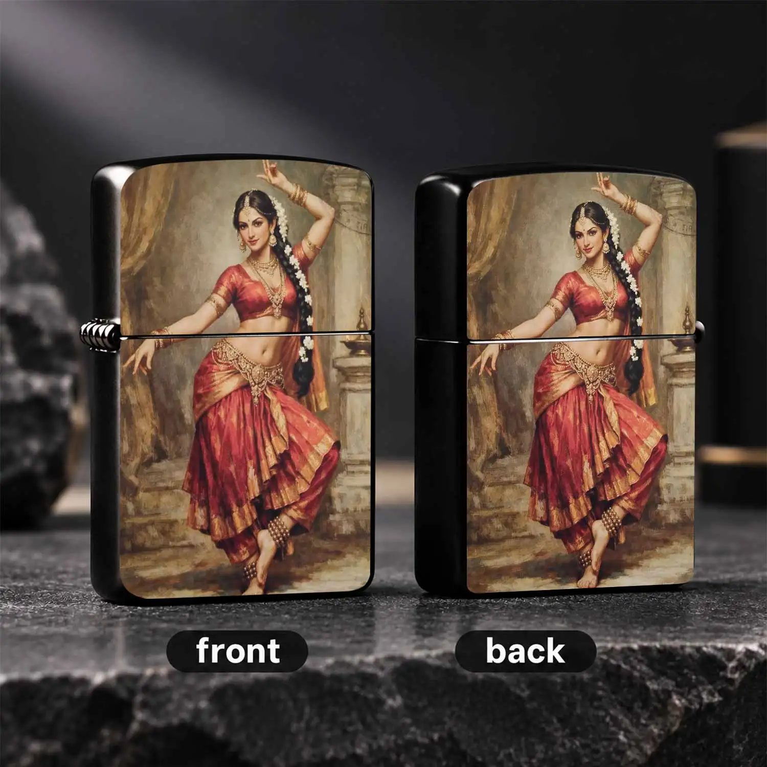 Vintage Indian Dancer Oil Painting Printed Lighter, Artistic Retro Decor Ornament, Portable Daily Carry Practical Item, Exquisite Unique Cultural Gift For All Scenarios, Fine Craftsmanship Decorative Accessory For Personal Use Or Gifting A
