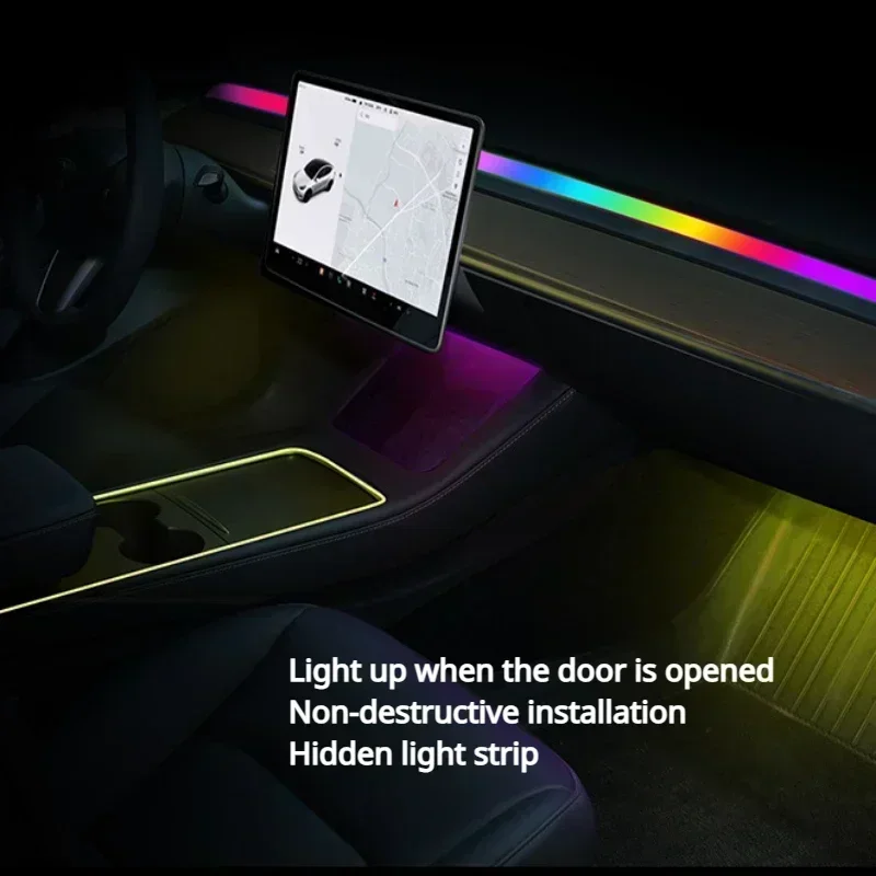 Per Tesla Model 3 Y Luce ambientale per auto con controllo APP Uscita aria automatica Lampada decorativa a LED Cruscotto RGB Symphony Strip Light