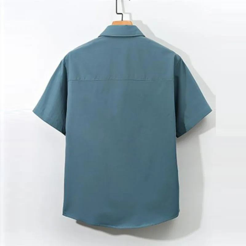 UNITIM Summer Men T-shirt Loose Simple Thin Short Sleeve Man Shirt Coat Turn Down Collar Single-breasted Casual Male Top