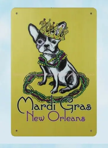 display plaque Bull Dog jewelry crown Mardi Gras New Orleans metal tin sign