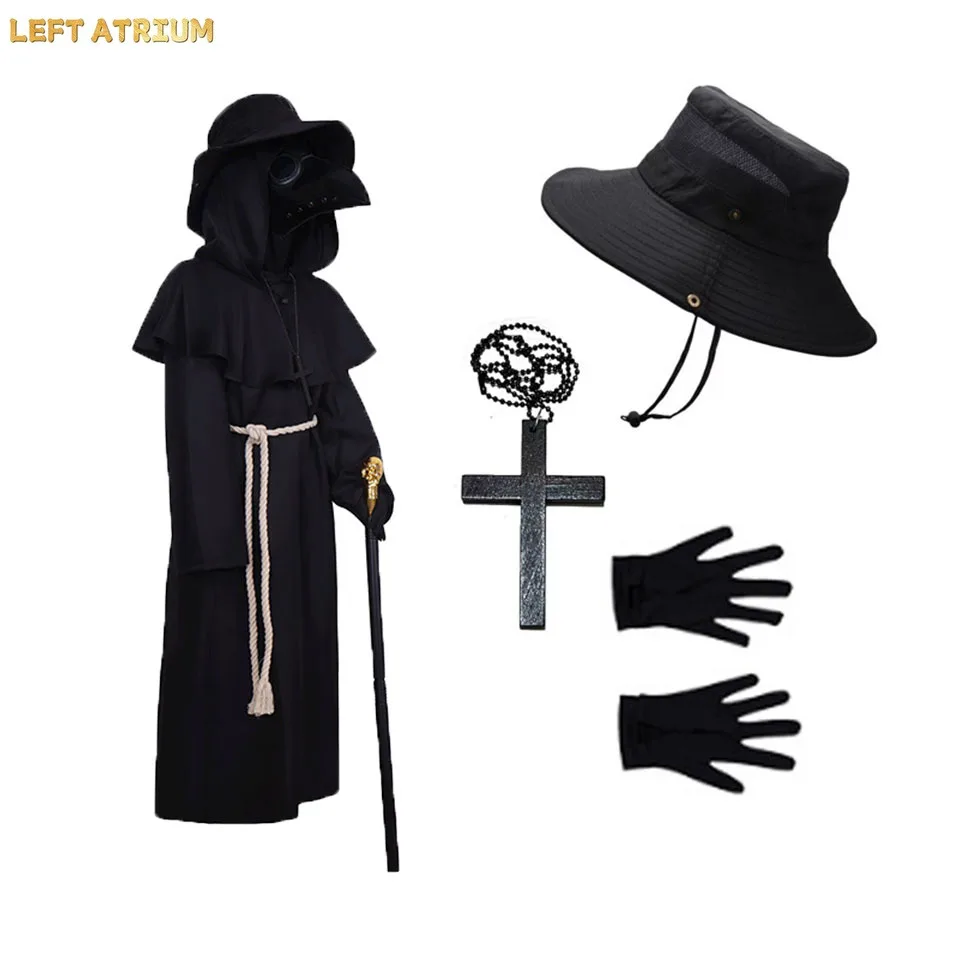 

Plague Doctor Cosplay Costume Medieval Death God cosplay Children's Black Robe Cloak Halloween Carnival Easter Cosplay