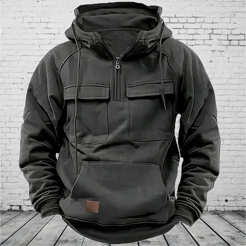 

Men's Best-selling 2024 Autumn and Winter Hooded Sweatshirt, Loose and Versatile Workwear, Solid Color Casual Jacket